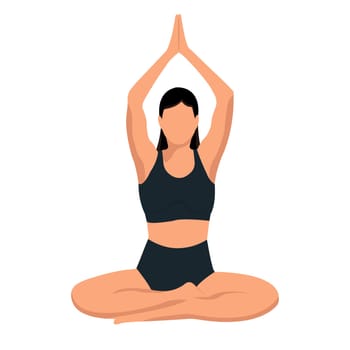 Faceless girl in the lotus position. The concept of a healthy lifestyle, mental health. Isolated object on a white background. Vector image.