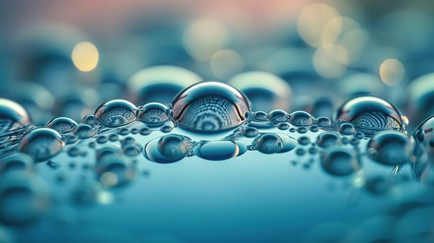 Biology, physics or chemistry abstract background. Scientific image of cell membrane. Macro up of liquid substances. Macro shot of air or molecule, generative ai