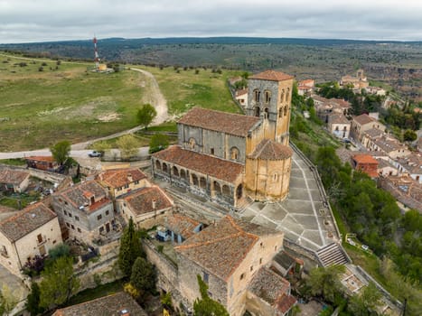 Church of El Salvador in Sepulveda, province of Segovia, view of the apse and side porticos