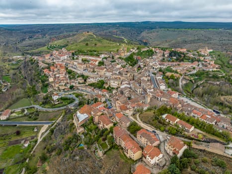 Aerial view of the medieval village of Sepulveda in the community of Castilla Leon, Spain.