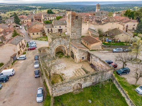 Medieval walled city of Pedraza in Segovia Ruins church Santa Maria Spain.