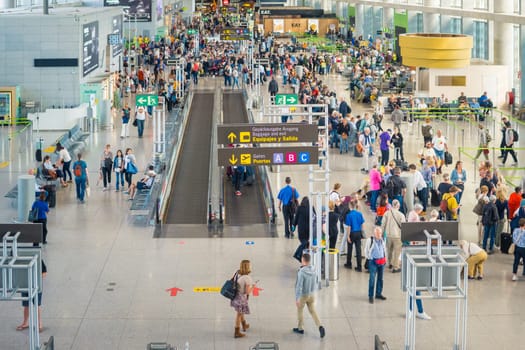 Malaga, Spain, April 2023: High angle view on the departure gates at Malaga Airport