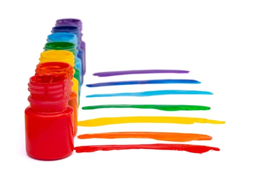 Jars with rainbow colors isolated on white background