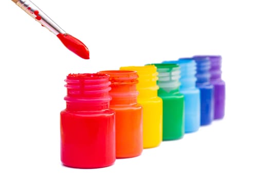 Jars with rainbow colors isolated on white background