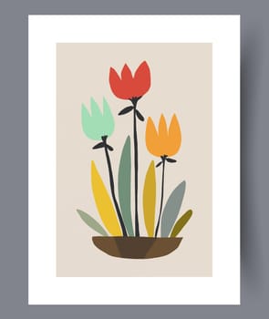 Still life flower nordic plant wall art print. Printable minimal abstract flower poster. Contemporary decorative background with plant. Wall artwork for interior design.