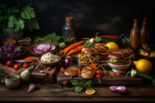 A barbecue buffet with grilled meats and vegetables (generative AI)
