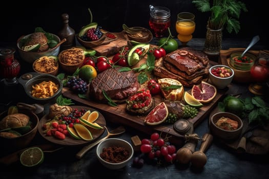A barbecue buffet with grilled meats and vegetables (generative AI)