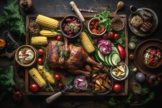 A barbecue buffet with grilled meats and vegetables (generative AI)