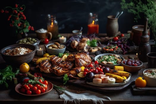 A barbecue buffet with grilled meats and vegetables (generative AI)