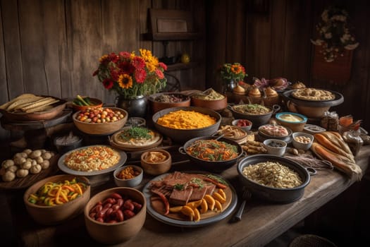 Savor smoky flavors of grilled meat at a western-style feast on the ranch (generative AI)