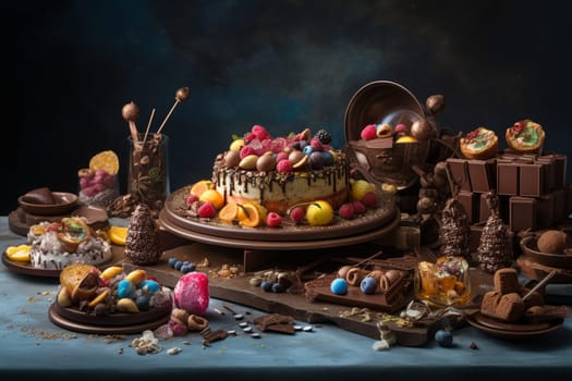 Calling all chocolate lovers! Indulge in our chocolate-centric buffet located within a fun and whimsical candy factory. (generative AI)