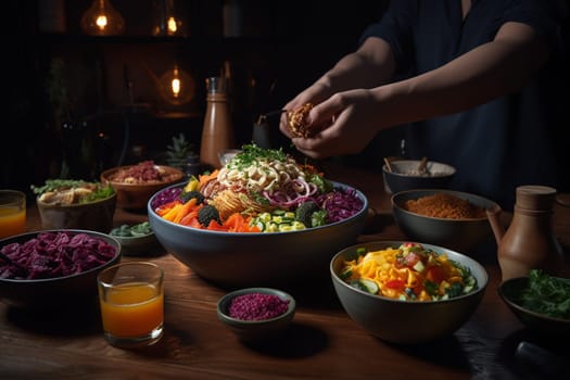 Get creative and build your own bowl with our BYOB buffet located within a sleek and modern eatery. It’s a must-try! (generative AI)