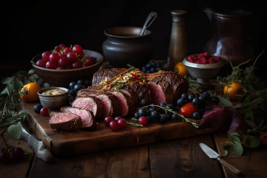 A carnivore's dream come true: a meat lover's buffet in a ranch (generative AI)