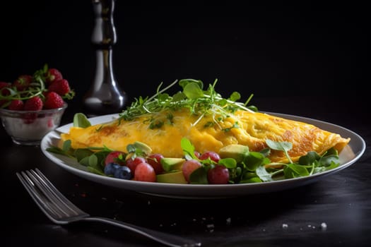 A classic breakfast favorite - a fluffy omelette filled with crispy bacon and melted cheese (generative AI)