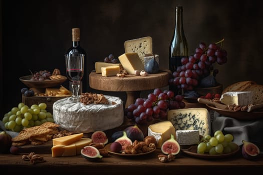 Treat yourself to a wine & cheese feast in a rustic underground cellar (generative AI)