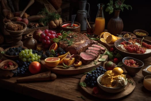 A carnivore's dream come true: a meat lover's buffet in a ranch (generative AI)