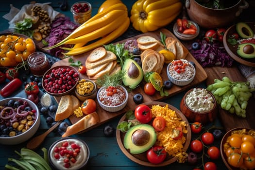 A colorful BBQ buffet at a backyard party (generative AI)