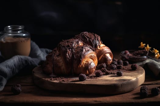 A decadent chocolate croissant for a breakfast treat (generative AI)