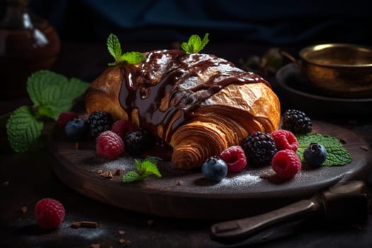 A decadent chocolate croissant for a breakfast treat (generative AI)
