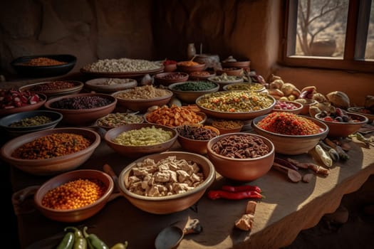 A daring spicy buffet in the desert (generative AI)