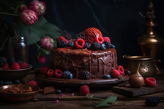 A rich and indulgent chocolate cake filled with tangy raspberry goodness (generative AI)