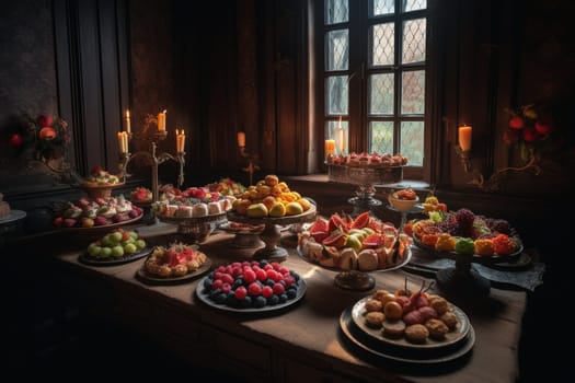 A decadent dessert buffet in a castle (generative AI)