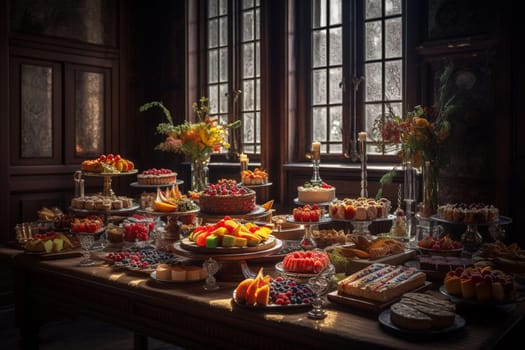 A decadent dessert buffet in a castle (generative AI)
