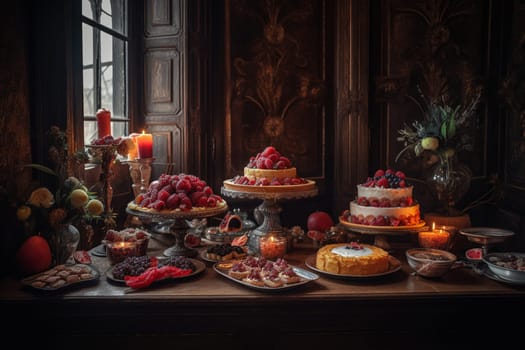 A decadent dessert buffet in a castle (generative AI)