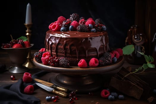 A rich and indulgent chocolate cake filled with tangy raspberry goodness (generative AI)