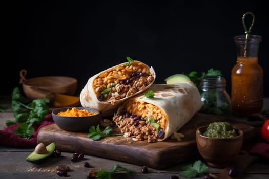 A filling breakfast burrito with chorizo and beans (generative AI)