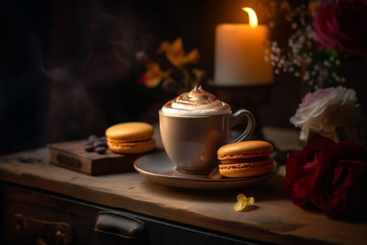 Sip on a warm cup of aromatic coffee in a quaint café (generative AI)