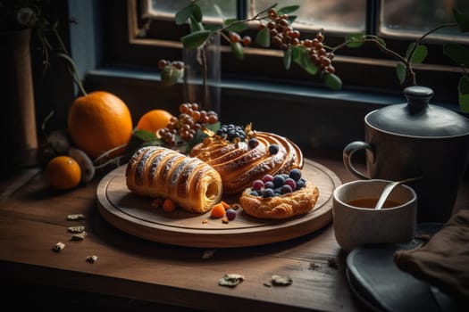 A cozy coffee shop with decadent pastries (generative AI)