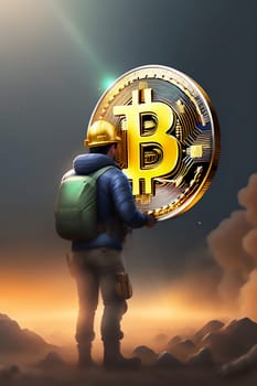 Bitcoin miner extracting bitcoin coins inside a mine (concept)(AI Generative).-