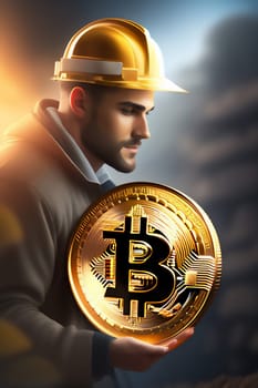 Bitcoin miner extracting bitcoin coins inside a mine (concept)(AI Generative).-