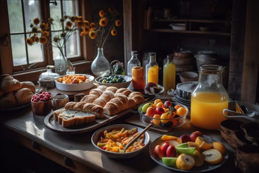A farm-to-table brunch buffet on the farm (generative AI)