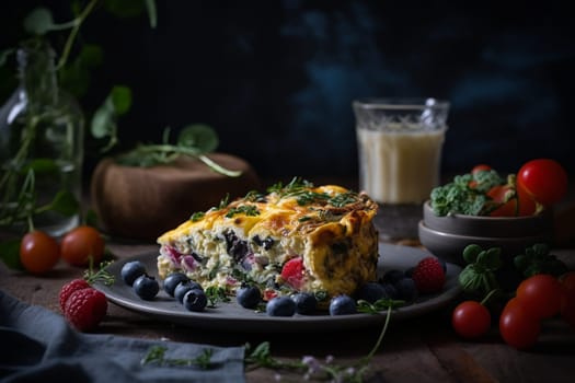 A nutritious and veggie-packed frittata with eggs, mushrooms, spinach, and bell peppers (generative AI)