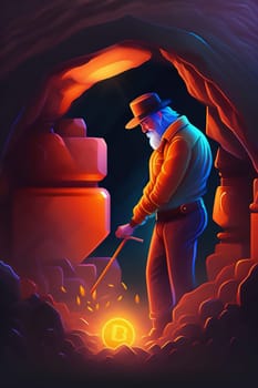 Bitcoin miner extracting bitcoin coins inside a mine (concept)(AI Generative).-