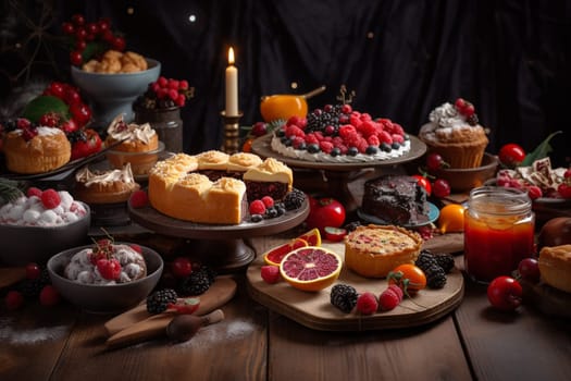 A festive holiday buffet at a winter wonderland (generative AI)
