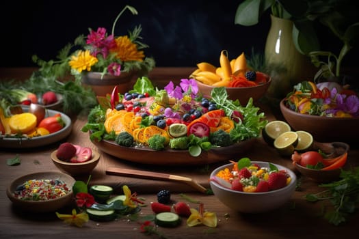 A healthy salad buffet in a zen garden (generative AI)