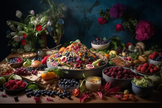 A healthy salad buffet in a modern art museum (generative AI)