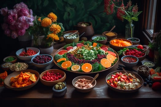 A healthy salad buffet in a zen garden (generative AI)
