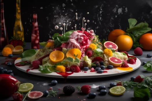 A healthy salad buffet in a modern art museum (generative AI)