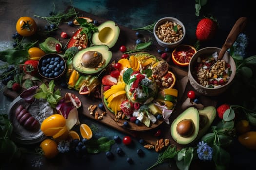 A healthy salad buffet with fresh greens and toppings (generative AI)