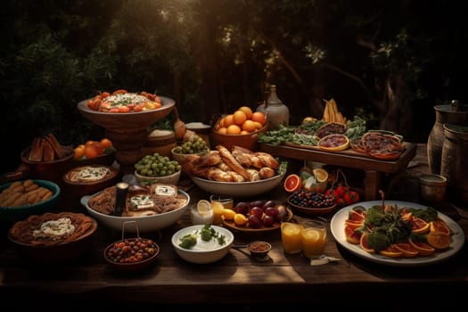 Transport yourself to the sun-drenched coasts of the Mediterranean as you feast on fresh and flavorful delicacies amidst fragrant olive groves (generative AI)