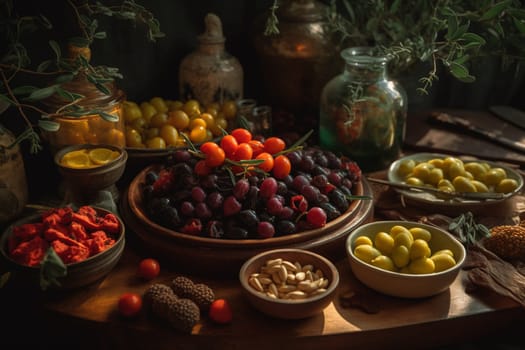 Transport yourself to the sun-drenched coasts of the Mediterranean as you feast on fresh and flavorful delicacies amidst fragrant olive groves (generative AI)