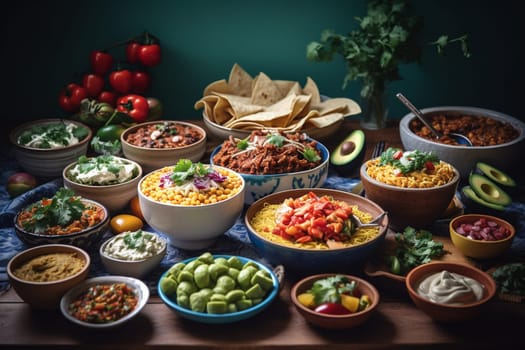 A Mexican taco buffet at a fiesta celebration (generative AI)