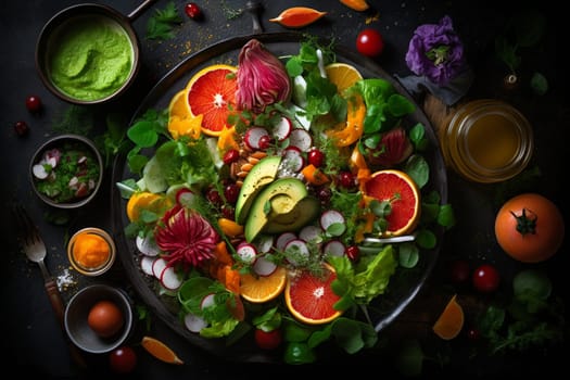 A healthy salad buffet with fresh greens and toppings (generative AI)