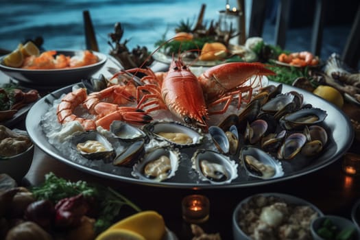 A luxurious seafood buffet on a yacht (generative AI)
