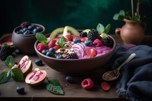 A refreshing fruit smoothie bowl on a hot summer day (generative AI)