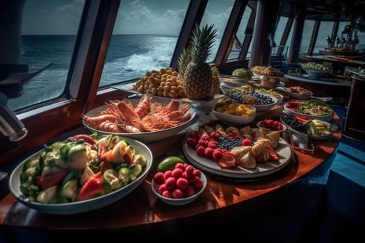 A seafood buffet on a luxury cruise ship's deck (generative AI)